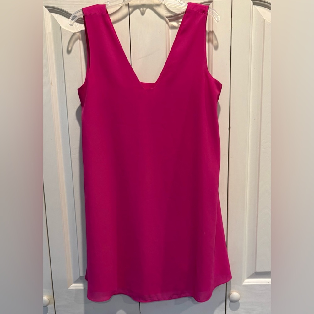 Aryeh Womens Fuchsia Shift Dress Asymmetrical Neck Sleeveless Size M